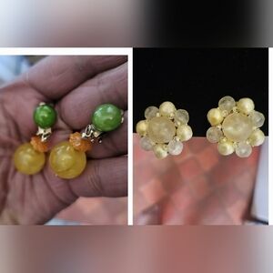 Vintage 2 Pairs Hong Kong 60s Lucite Clip-on Earrings
